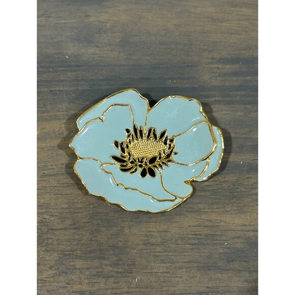 Large Kipepeo Enamel Flower Brooch Pin Blue Gold 3" - Picture 1 of 5